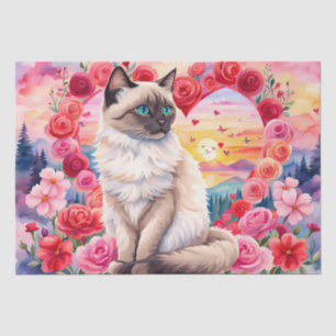 Papier Mousseline Chaton siamois au Coeur du coucher de soleil Rose