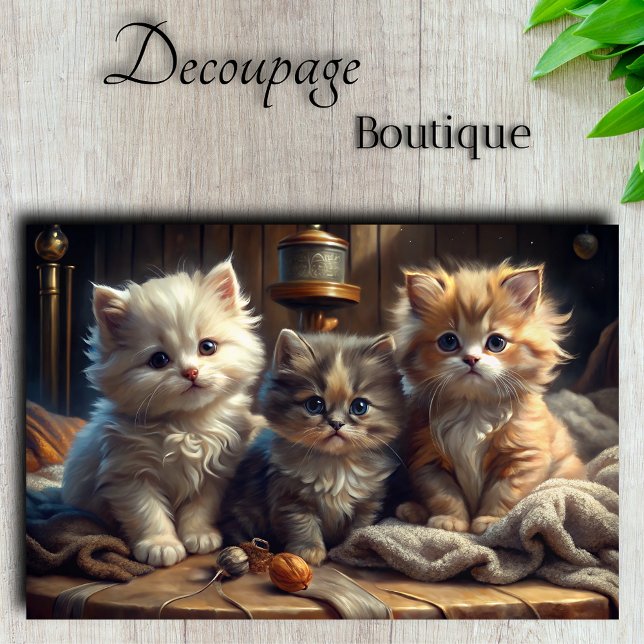 Papier Mousseline Chatons Coquets (Cozy Kittens Decoupage Tissue Paper)