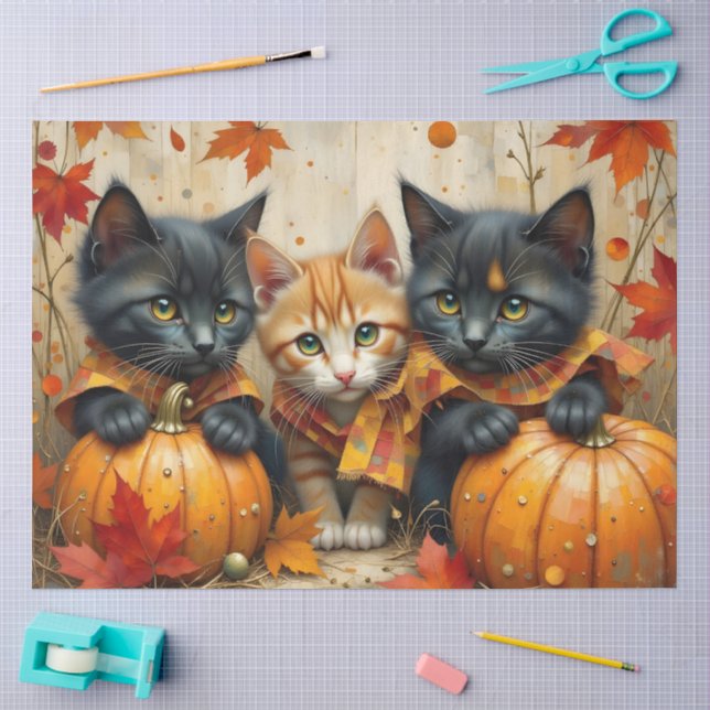Papier Mousseline Chatons d'automne Citrouilles et feuillage (Artisanat)
