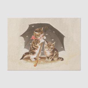 Papier Mousseline Chatons vintage sous parapluie art de chat antique