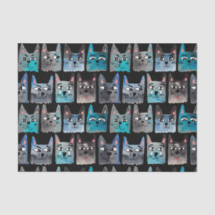 Papier Mousseline Chats bleus