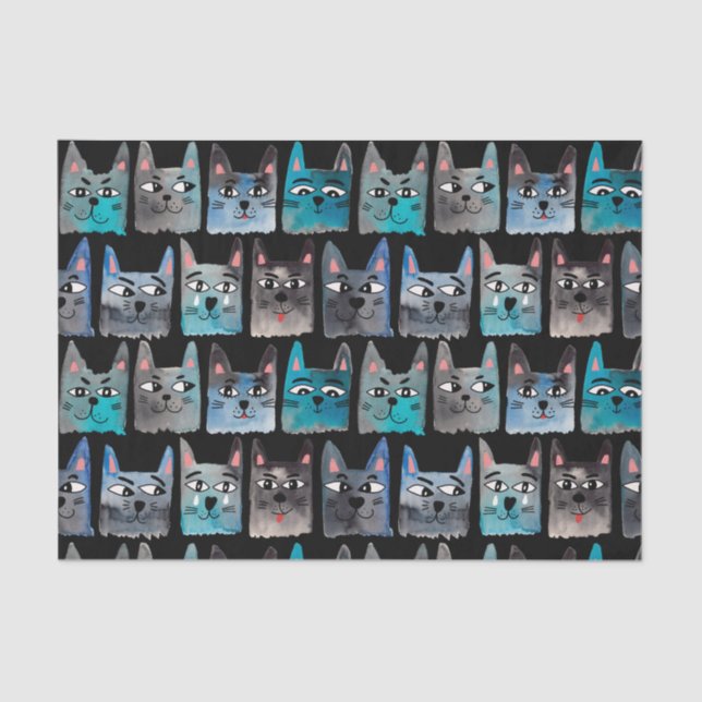 Papier Mousseline Chats bleus (Recto)