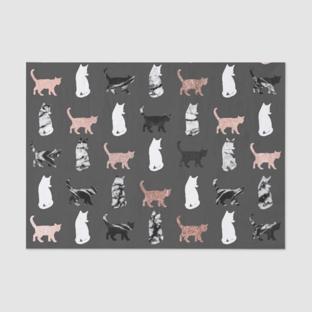 Papier Mousseline Chats de Kitty en or rose et marbre noir et blanc (Recto)
