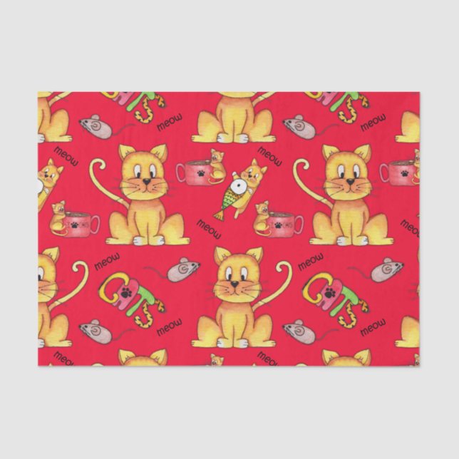 Papier Mousseline Chats de Meow Rouge mignons (Recto)