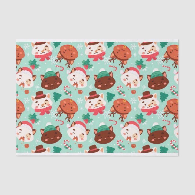 Papier Mousseline "Chats de Noël" (Recto)
