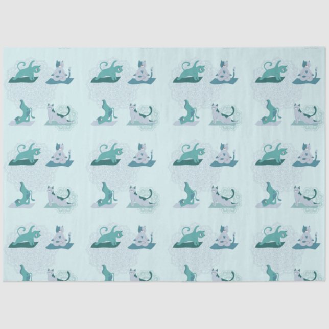 Papier Mousseline Chats de yoga vert (Recto)
