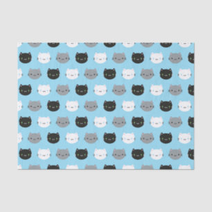 Papier Mousseline Chats et chatons mignons de Kawaii (bleus)