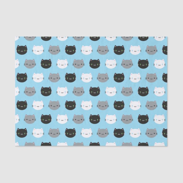 Papier Mousseline Chats et chatons mignons de Kawaii (bleus) (Recto)