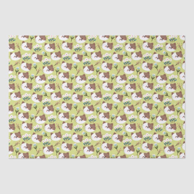 Papier Mousseline Chats et fleurs (Recto)