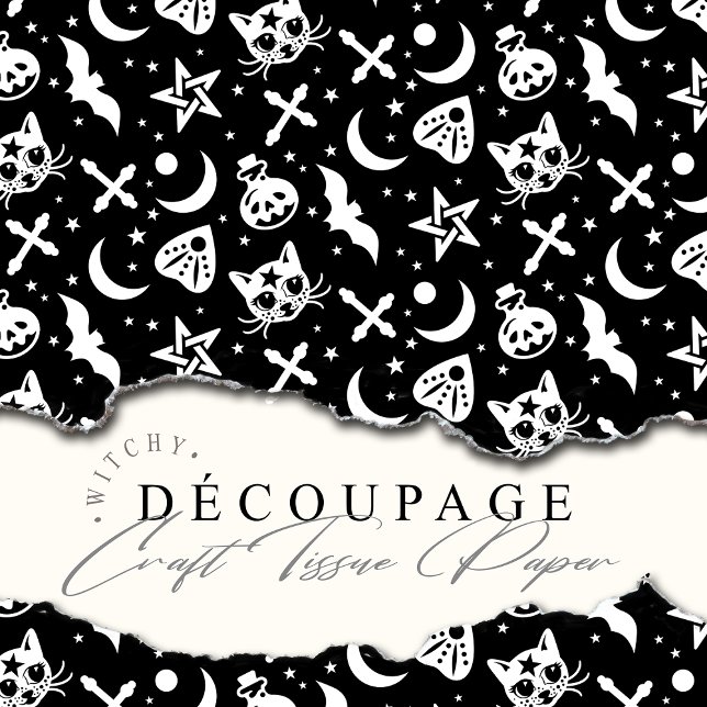 Papier Mousseline Chats gothiques Pentagrammes de cuisine Découpage (Add a Witchy Vibe to your furnishings or enhance your gift giving with this magical decoupage paper.)