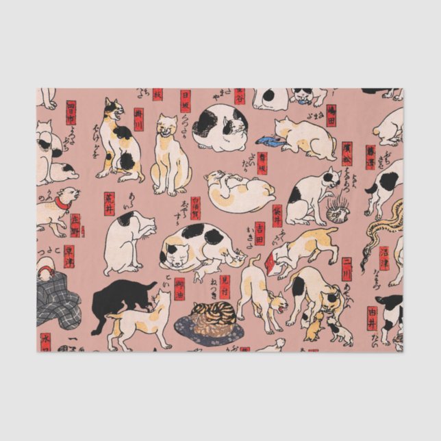 Papier Mousseline chats japonais Ukiyo-e Funny kitty (Recto)