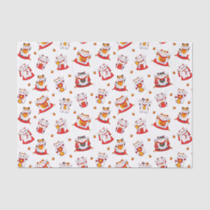 Papier Mousseline Chats Maneki Neko Bonne Chance