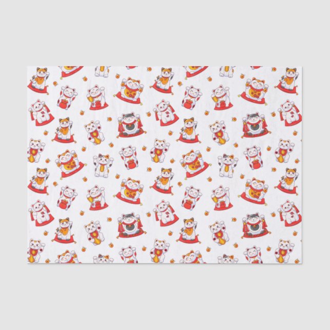 Papier Mousseline Chats Maneki Neko Bonne Chance (Recto)