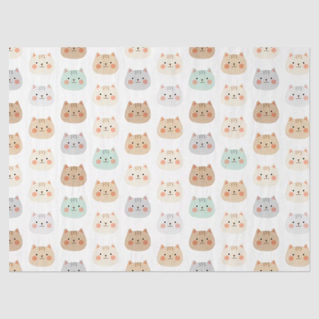 Papier Mousseline Chats mignons Kawaii Illustrations dessinées à la  (Recto)