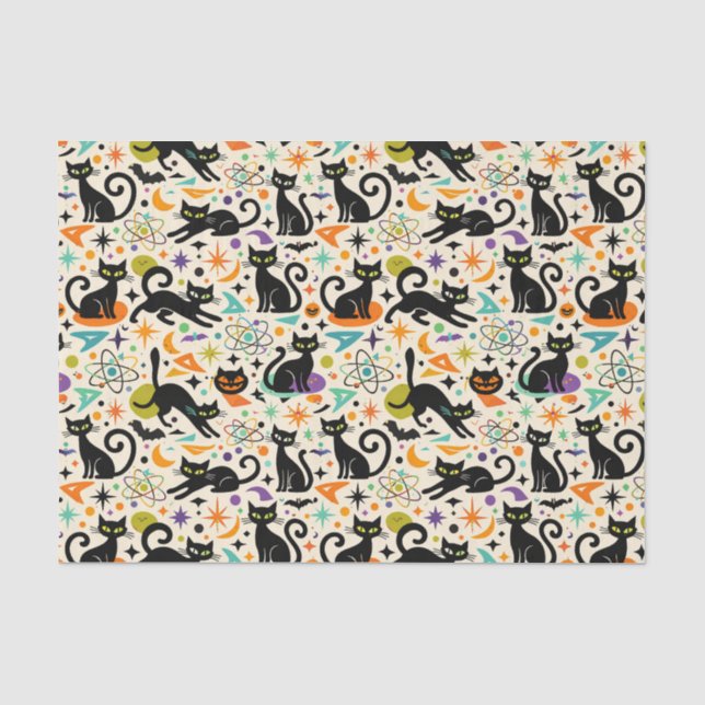 Papier Mousseline Chats noirs atomiques Halloween (Recto)