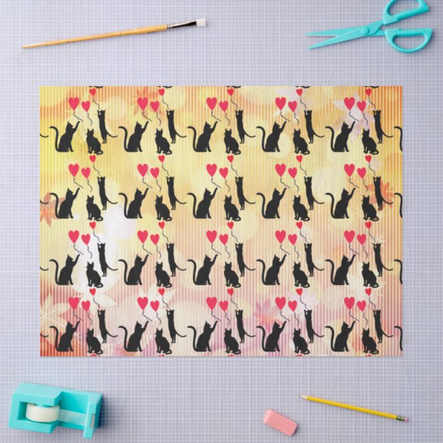 Papier Mousseline Chats noirs et ballons (Artisanat)