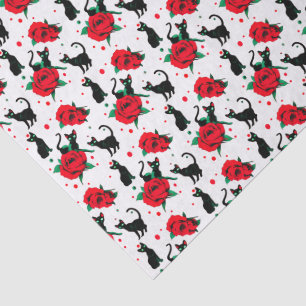 Papier Mousseline Chats noirs mignons effrayants motif roses rouges