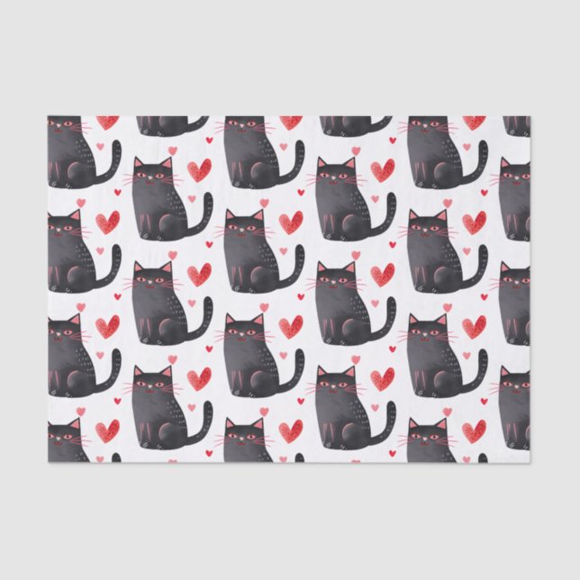 Papier Mousseline Chats noirs roses Coeurs Anniversaire (Recto)