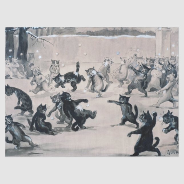 Papier Mousseline Chats Snowball Combat, Louis Wain (Recto)