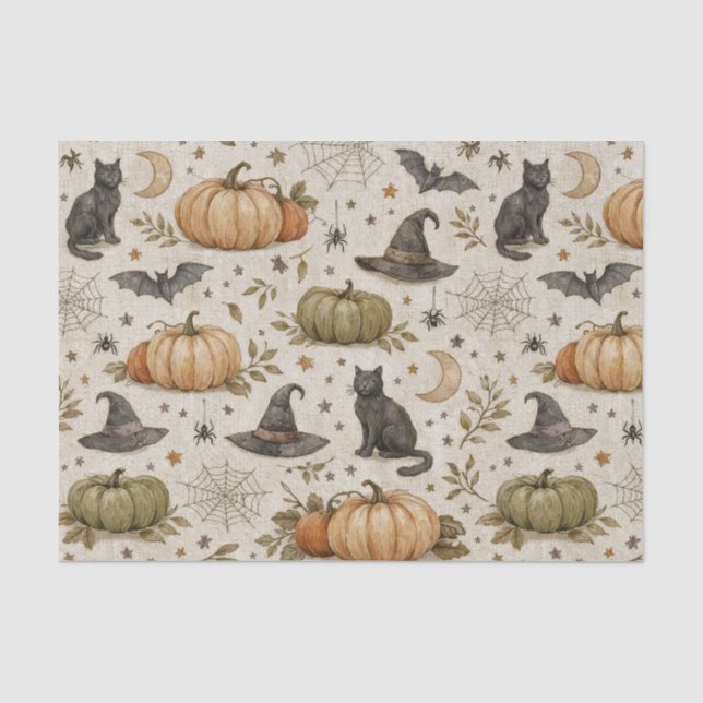 Papier Mousseline Chats Vintage Citrouilles Halloween (Recto)