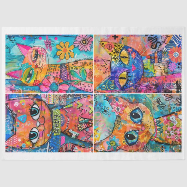 Papier Mousseline Chats Whimsical pour scrapbooking médias mixtes (Recto)