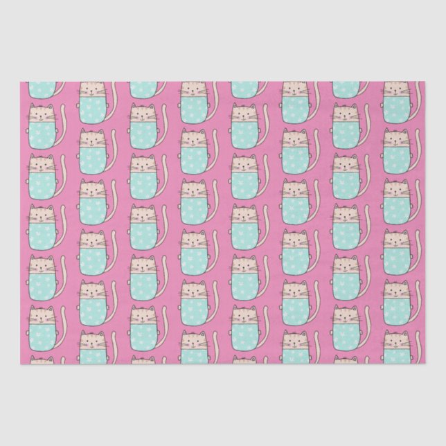 Papier Mousseline Chatte mignonne filles rose (Recto)