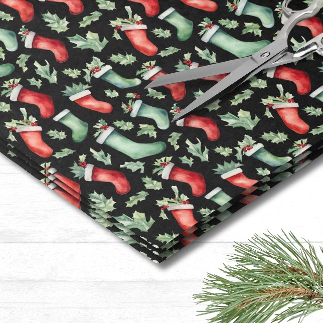 Papier Mousseline Chaussette de Noël de Fêtes (Festive Holiday Holly Stocking Christmas Tissue Paper)