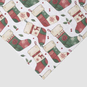 Papier Mousseline Chaussettes de Noël Patchwork Rouge Vert Blanc