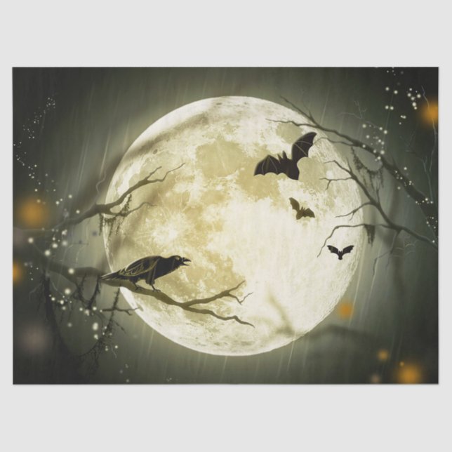 Papier Mousseline Chauve-souris d'Halloween et Lune d'oiseaux (Recto)