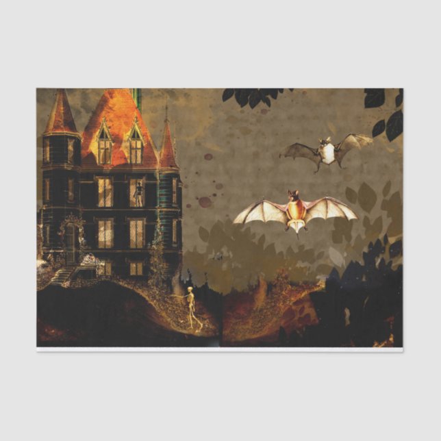 Papier Mousseline Chauve-souris d'Halloween et squelette (Recto)