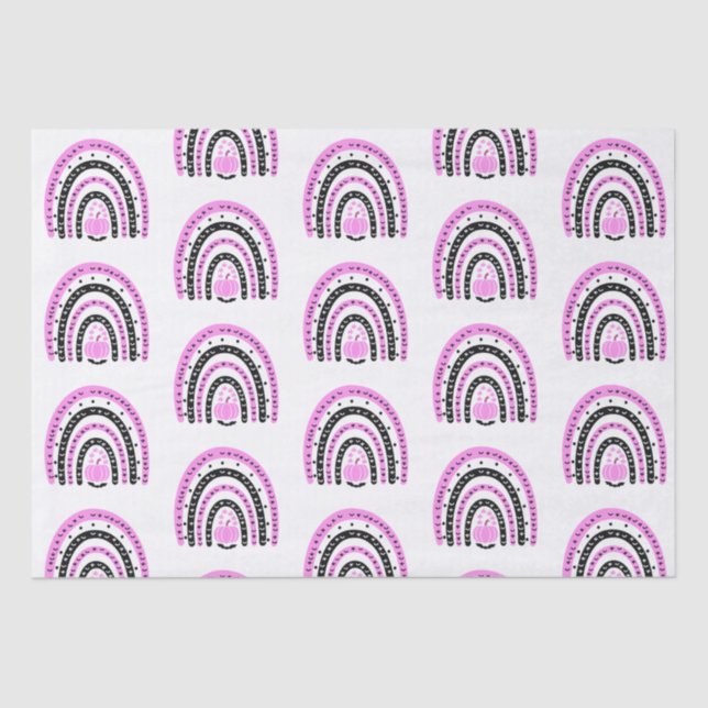 Papier Mousseline Chauve-souris rose et noire Halloween blanc (Recto)