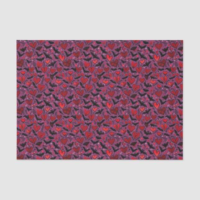 Papier Mousseline Chauves-souris & Cœurs (Recto)