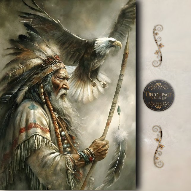 Papier Mousseline Chef Elder & Aigle Atterrissage Découpage (Elder Chief & Landing Eagle Decoupage Tissue Paper)