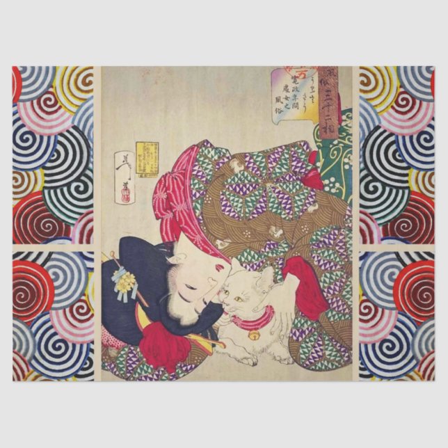 PAPIER MOUSSELINE CHERCHANT LE TIRESOME, FEMME JAPONAISE AVEC CHAT B (Recto)