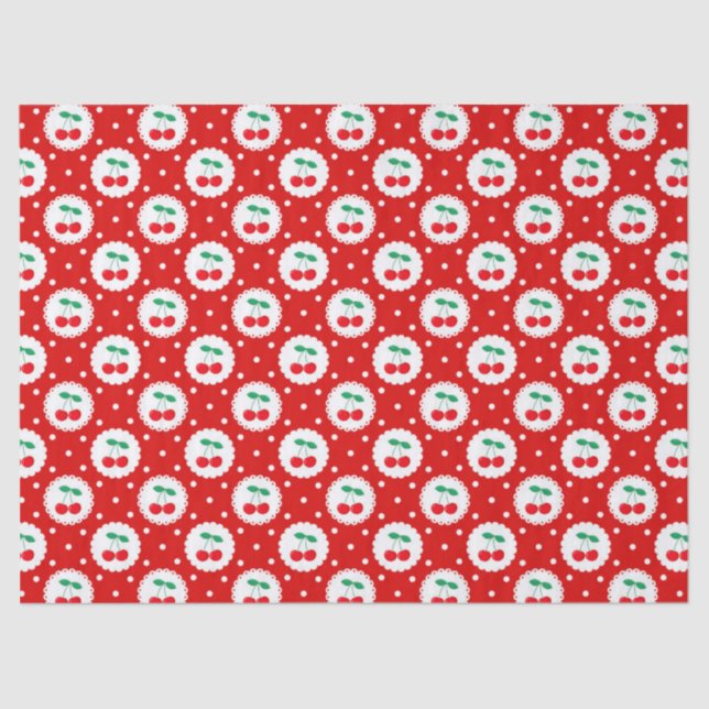 Papier Mousseline Cherry Dot Motif - Retro Fruit Cadeau & Décor (Recto)