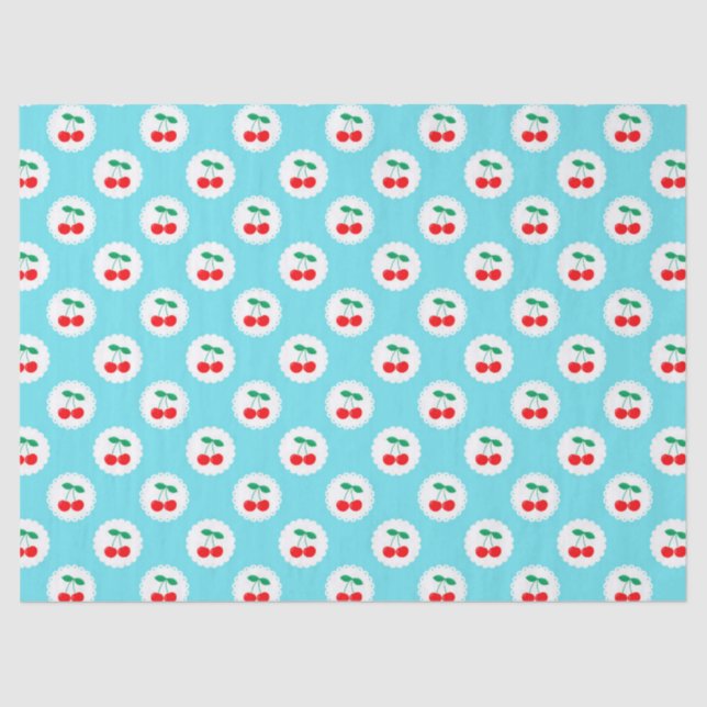 Papier Mousseline Cherry Motif - Retro Fruit Cadeau & Décor (Recto)