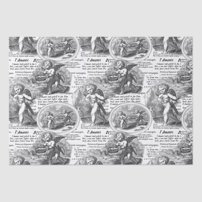 Papier Mousseline Cherubs in Love Romantic French Toile de Jouy (Recto)