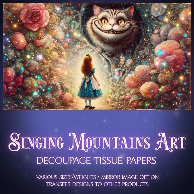 Papier Mousseline Cheshire Cat and Alice Forest Talk Decoupage (Créateur téléchargé)