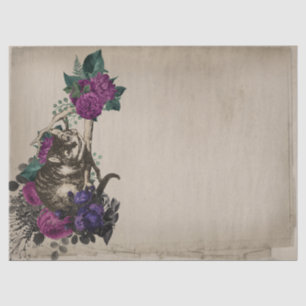 Papier Mousseline Cheshire Chat et Purple Floral Alice au pays des m