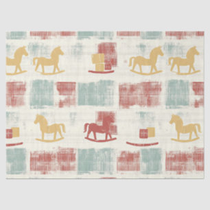 Papier Mousseline Cheval à Bascule Shabby Chic Motif Carreaux