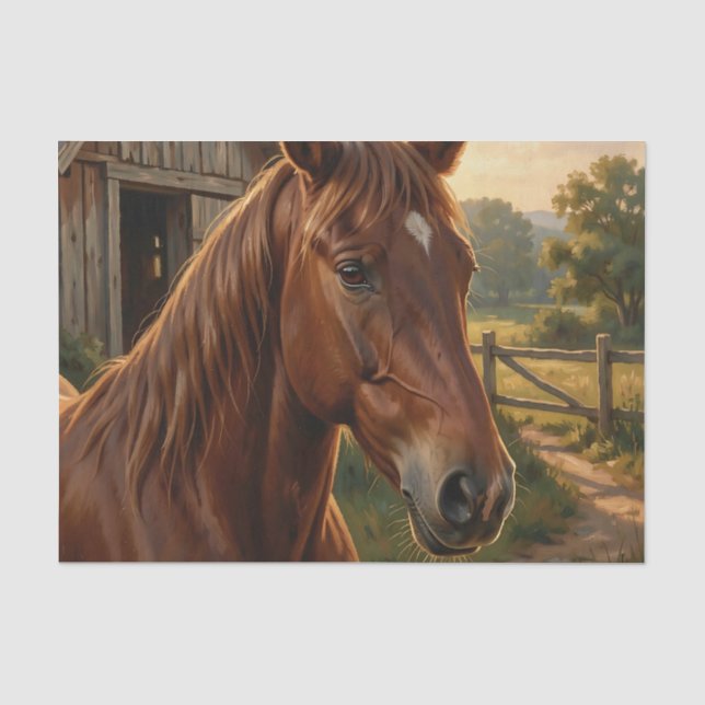 Papier Mousseline Cheval Alezan Heure Dorée Grange (Recto)