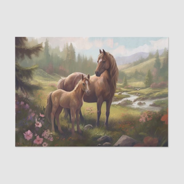 Papier Mousseline Cheval avec poulain (Recto)