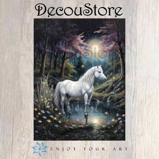 Papier Mousseline Cheval blanc dans une oasis paisible Découpage (Créateur téléchargé)
