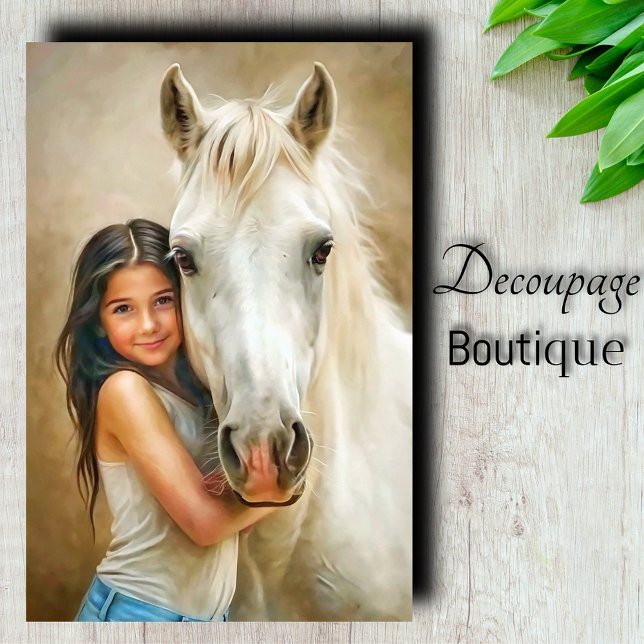 Papier Mousseline Cheval Blanc Découpage Embrassade (White Horse Hug Decoupage Tissue Paper)
