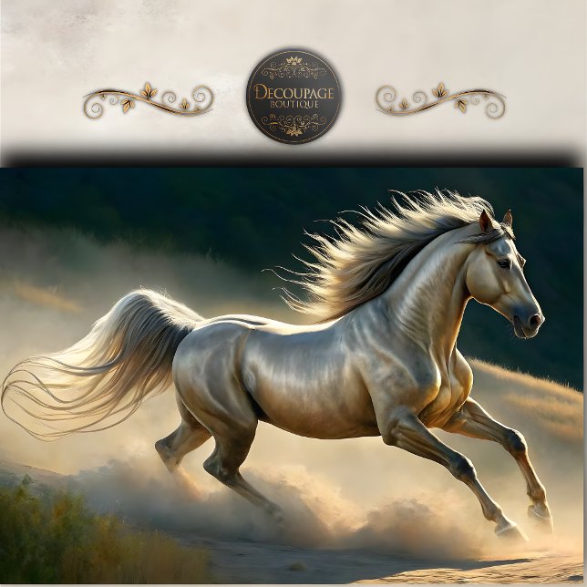 Papier Mousseline Cheval Blanc Majestueux Decoupage (Majestic White Horse Running Decoupage Tissue Paper)