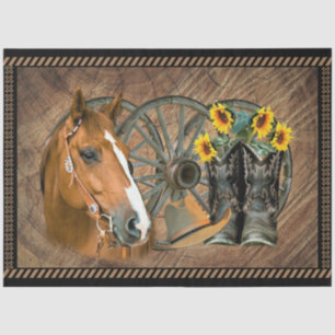 Papier Mousseline Cheval Botte Cowboy Wagon Wheel Rustique Grange Bo