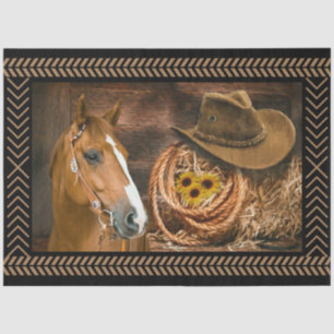 Papier Mousseline Cheval Cowboy Casquette Lasso Western Sunflowers
