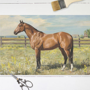 Papier Mousseline Cheval de Baie dans un pâturage Peinture Découpage