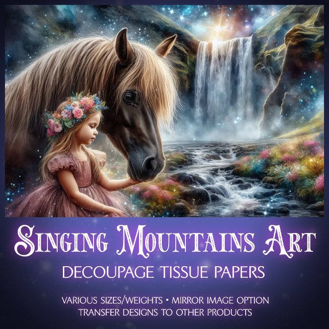 Papier Mousseline Cheval de cascade enchantée et Princesse Decoupage (Créateur téléchargé)