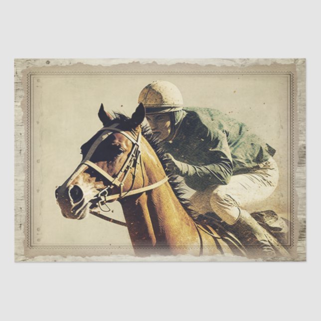 Papier Mousseline Cheval de course Jockey Découpage Vintage (Recto)